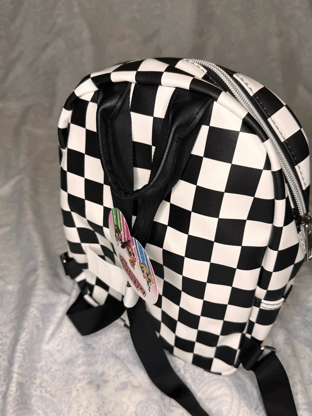 Powerpuff Girls Faux Pebbled Leather Black & White Check Mini Backpack